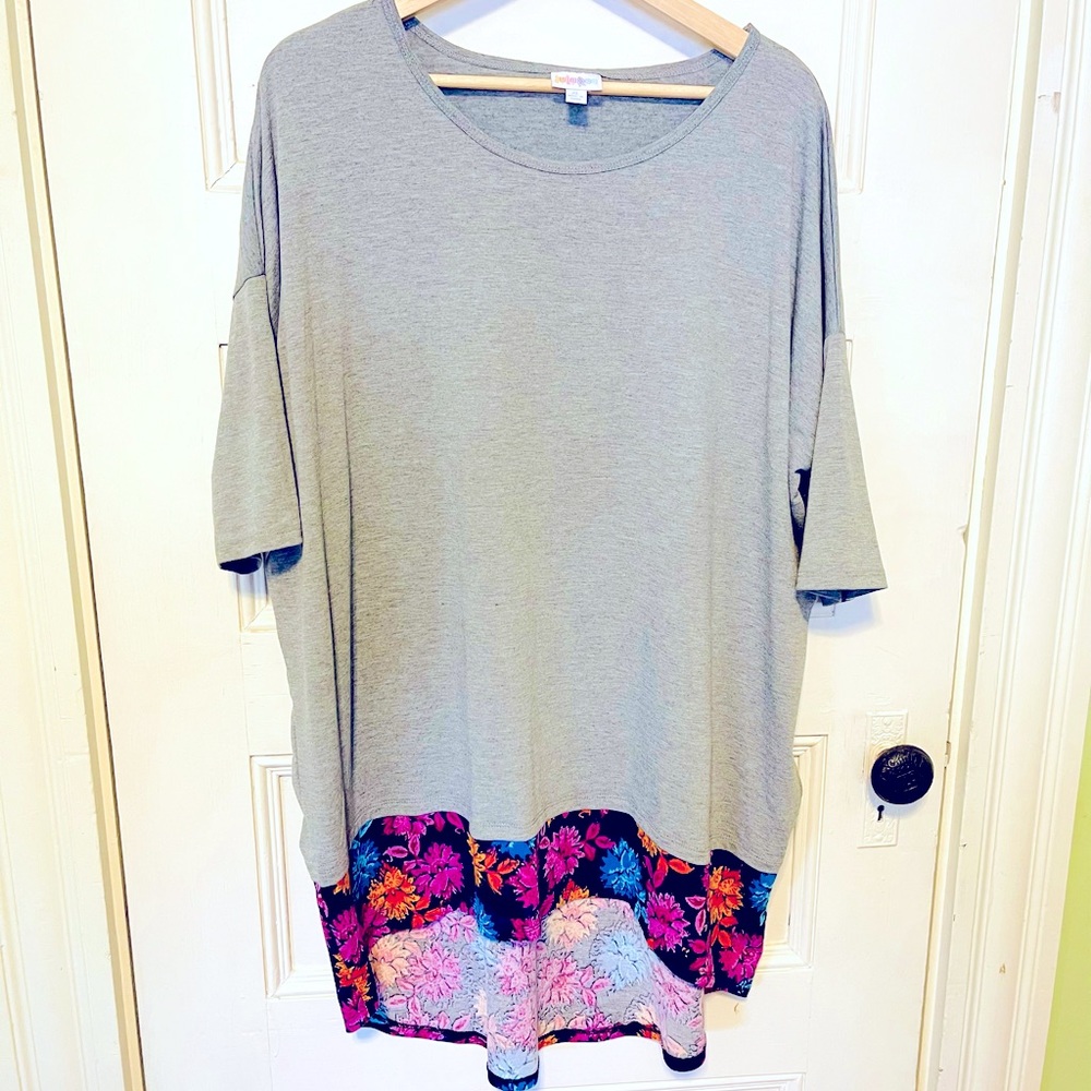 Lularoe XL Grey Tunic with Floral Hem